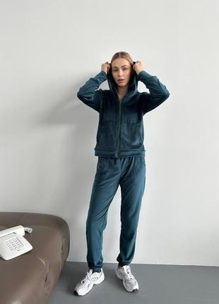 Велюровий спортивний костюм на хутрі кофта кенгуру на блискавці з капюшоном зіпхуді штани джогери комплект теплий стильний сірий чорний зелений