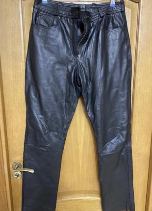 Модные кожаные прямые брюки на высокой посадке 48-50 р2 фото