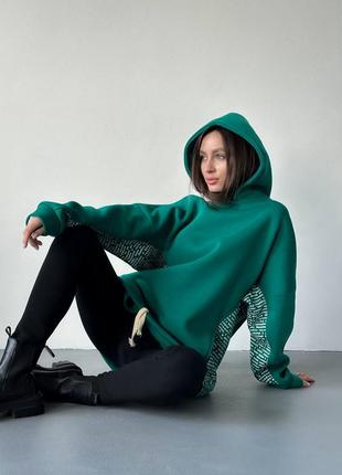 Женский зеленый украинский худи, теплая кофта с капюшоном с надписями, оверсайз4 фото