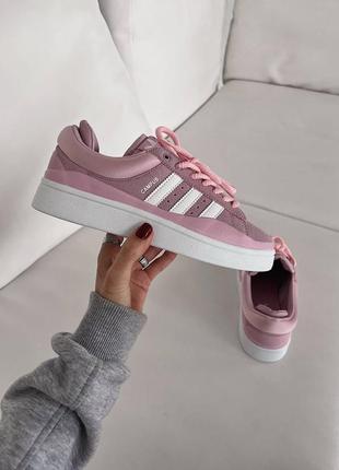 Женские замшевые кроссовки adidas campus 80s x bad bunny white/pink адидас кампус бад бани7 фото