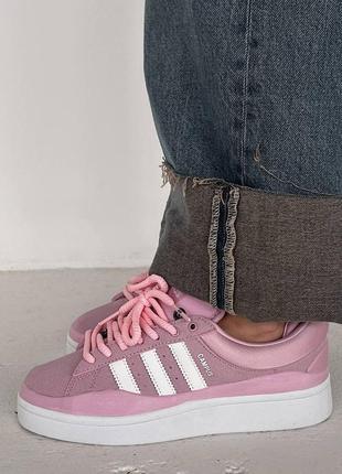 Женские замшевые кроссовки adidas campus 80s x bad bunny white/pink адидас кампус бад бани2 фото