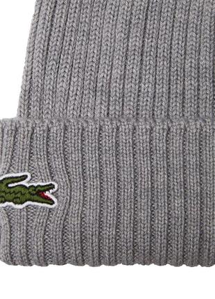 Lacoste unisex knit wool beanie rb0001 00 yrd шапка оригінал унісекс шерстяна сіра2 фото