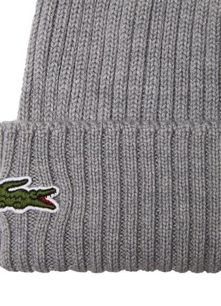 Lacoste unisex knit wool beanie rb0001 00 yrd шапка оригінал унісекс шерстяна сіра3 фото
