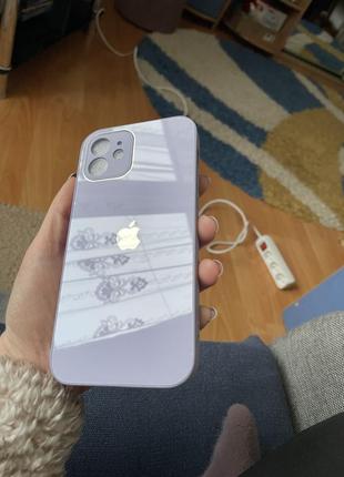 Чохол на айфон 12 ніжно-фіолетовий, скляний2 фото