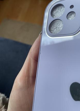 Чохол на айфон 12 ніжно-фіолетовий, скляний3 фото