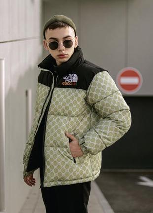 Куртка пухова tnf gucci оливкова3 фото