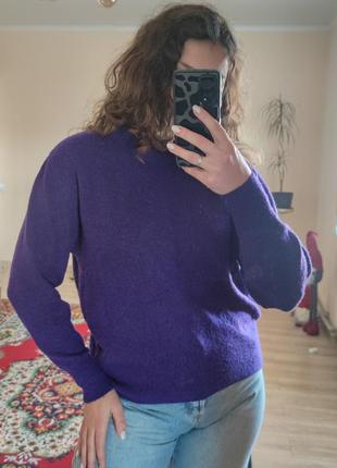 Базовый фиолетовый теплый оверсайз свитер/джемпер с объемными рукавами h&amp;m3 фото