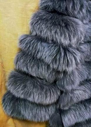 Шуба пальто песец натуральная тонирована чорнобуркой удлиненная на пуговицах6 фото