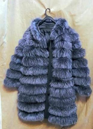 Шуба пальто песец натуральная тонирована чорнобуркой удлиненная на пуговицах3 фото