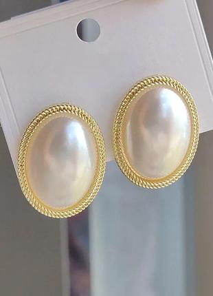 Сережки серьги жемчуг перлина белые золото круглые овальные2 фото