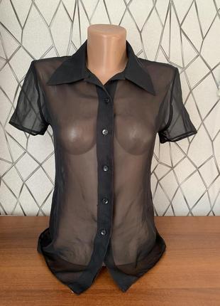 Блуза чорного кольору просвічується розмір xs s з воротнічком