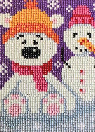 Алмазная мозаика набор для творчества со стразами мышка с снеговиком 16*14 см