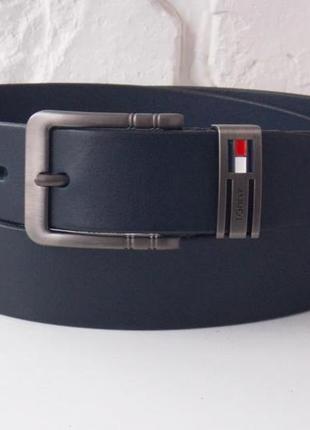 Кожаный мужской ремень tommy hilfiger синий + коробка