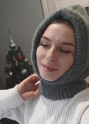 Капор вязаный теплый ангора пушистый