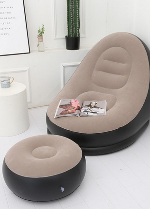Надувне садове крісло з пуфиком air sofa comfort zd-33223, велюр, 76*130 см