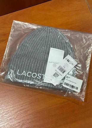 Lacoste unisex knit wool beanie rb0001 00 yrd шапка оригінал унісекс шерстяна сіра7 фото