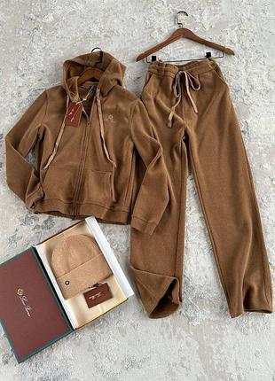 Костюм спортивний прогулянковий в стилі loro piana 100% бавовна на молнії з капюшоном мокко чорний