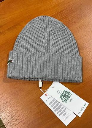 Lacoste unisex knit wool beanie rb0001 00 yrd шапка оригінал унісекс шерстяна сіра9 фото