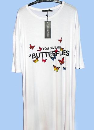 Isawitfirst.товар куплен в англии. платье футболка оверсайз с принтом бабочек.6 фото