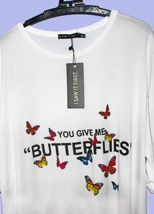 Isawitfirst.товар куплен в англии. платье футболка оверсайз с принтом бабочек.7 фото