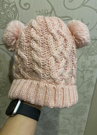 Шапка шапочка зимняя теплая вязаная на флисе1 фото