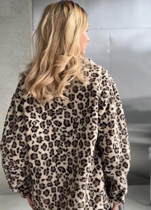 Жіноча тепла куртка, курточка, піджак сорочка на гудзиках, штучне хутро тедді, леопард
