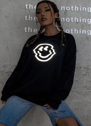 Shein. из англии. в наличии. толстовка оверсайз с голографическим смайлом.