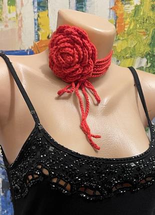 Чокер роза вязаное украшение на шею4 фото
