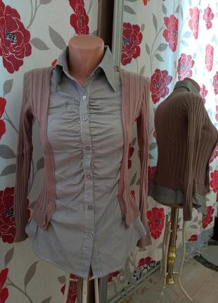 Женская одежда/ кофта лонгслив, комбинированная кофта с рубашкой 🤎 46/48 размер
