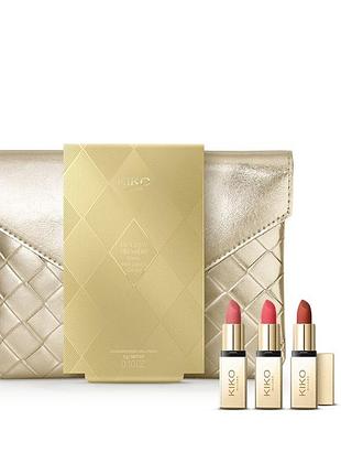 Подарочный набор из 3х помад kiko milano. holiday première lovely mini lipstick gift set. помада кико