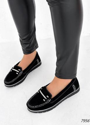 Черные натуральные замшевые туфли мокасины замша