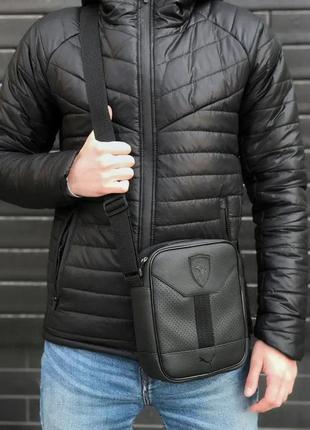 Мужская спортивная сумка борсетка через плечо pm formula черная из эко кожи4 фото