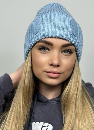 Зимняя женская вязаная шапка лопата8 фото