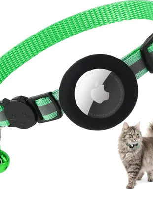 Світловідбиваючий нашийник sv для кошеня з тримачем apple air tag і дзвіночком зелений (sv3067gr)