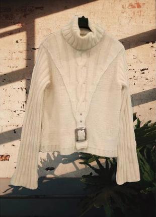 Безпечна оплата❤️ вязаный шерстяной молочный свитер с косами 50% шерсть xs-s