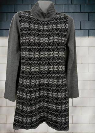 Безпечна оплата❤️теплий сірий подовжений светр/свитер туника в'язаний в орнамент s-m