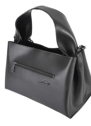 Женская классическая сумка черная экокожа (беж, белый)7 фото
