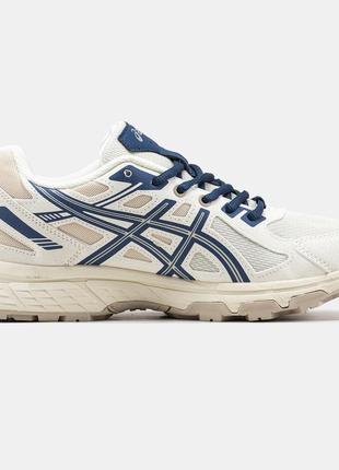 Мужские кроссовки бежевые с синим в стиле asics gel-venture 6