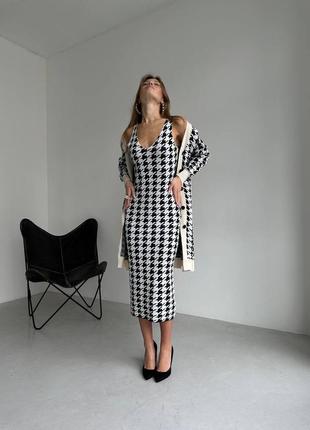 Стильный комплект: удлиненное платье + кардиган с трендовым принтом😍3 фото