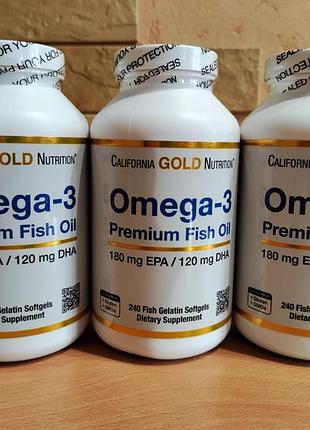 California gold nutrition, омега-3, 240 капсул из рыбьего желатина