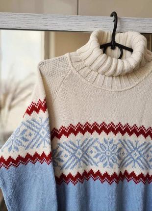 Теплый свитер с горлом в орнамент 30% шерсть 🌺3 фото