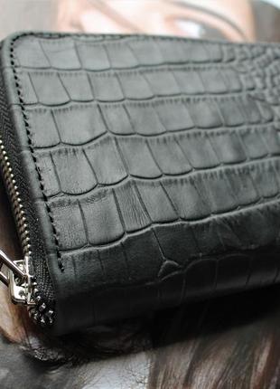 Женский кожаный кошелек с тиснением под крокодила2 фото