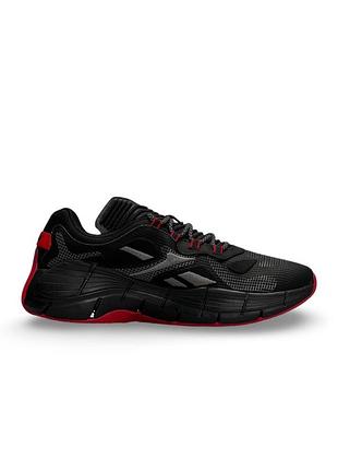 Чоловічі кросівки чорні з сервоним у стилі reebok zig kinetica || black red