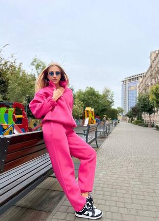 Спортивний стильний малиновий костюм трьохнитка на флісі якості піньє не скатується 2024