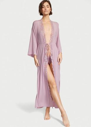 Халат modal high-slit long robe pastel lavender