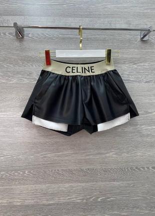 Чёрные шорты селин celine эко кожа