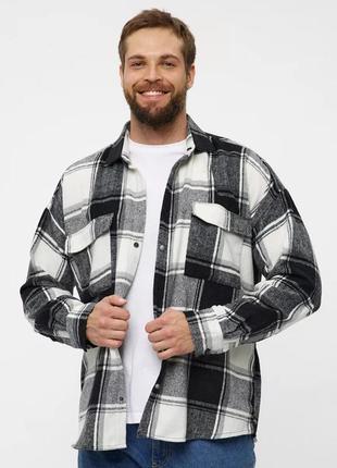 Мужская плотная оверсайз рубашка в клетку, черно белая, черно белая (m-3xl)