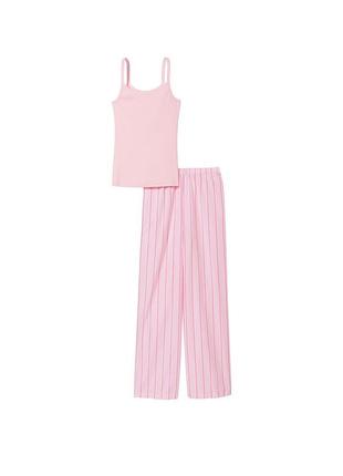 Пижама cotton tank tee-jama set виктория сикрет розовая полоска1 фото