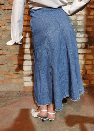 Джинсовая юбка расклешенная в бохо стиле длинная6 фото