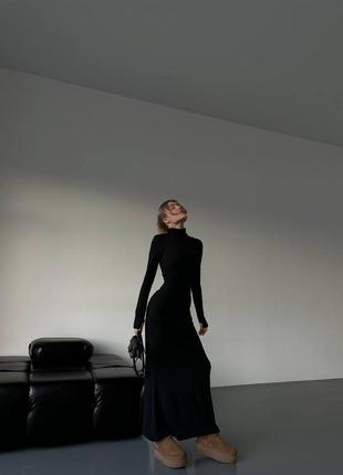 Жіноча чорна довга облягаюча стильна сукня з довгим рукавом турецька щільна віскоза 20241 фото
